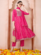 Nayra Cut Embroidered Kurta With Pant And Dupatta Set, Multicolor - Hiral Fashion - Distacart