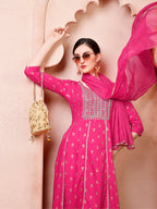 Nayra Cut Embroidered Kurta With Pant And Dupatta Set, Multicolor - Hiral Fashion - Distacart