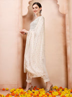 Nayra Cut Embroidered Kurta With Pant And Dupatta Set, Multicolor - Hiral Fashion - Distacart