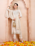 Nayra Cut Embroidered Kurta With Pant And Dupatta Set, Multicolor - Hiral Fashion - Distacart