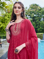 Embroidered Kurta With Pant And Dupatta Set, Multicolor - Hiral Fashion - Distacart