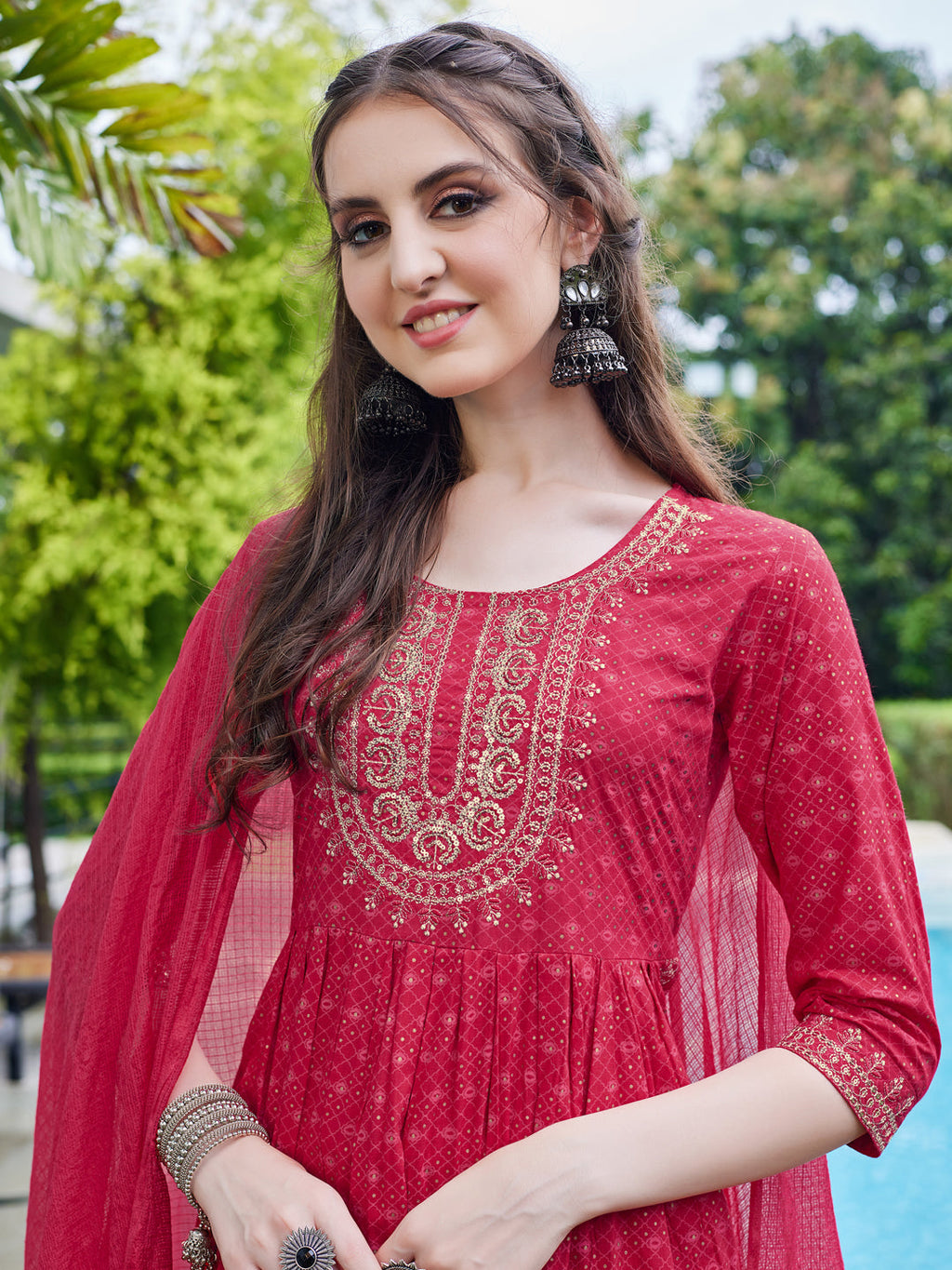 Embroidered Kurta With Pant And Dupatta Set, Multicolor - Hiral Fashion - Distacart
