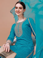 Printed & Embroidered Kurta With Pant And Dupatta Set, Multicolor - Hiral Fashion - Distacart