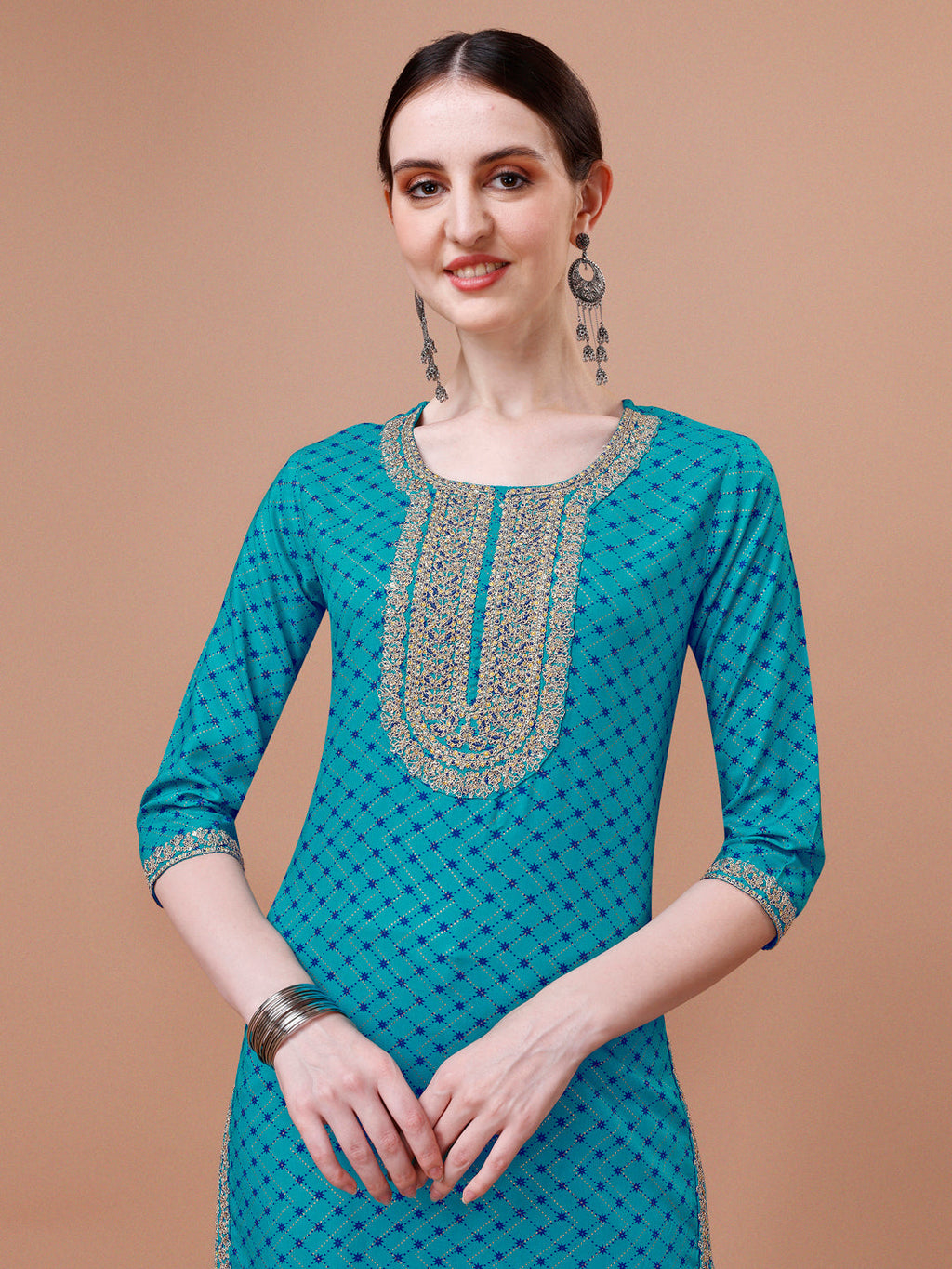 Printed & Embroidered Kurta With Pant And Dupatta Set, Multicolor - Hiral Fashion - Distacart
