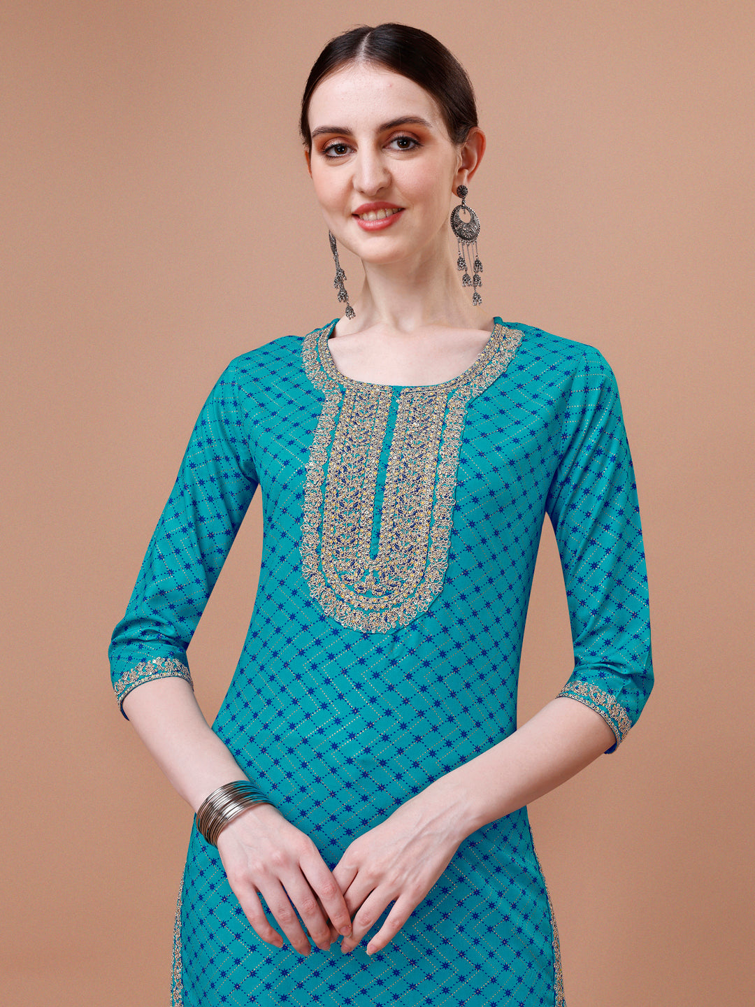 Printed & Embroidered Kurta With Pant And Dupatta Set, Multicolor - Hiral Fashion - Distacart