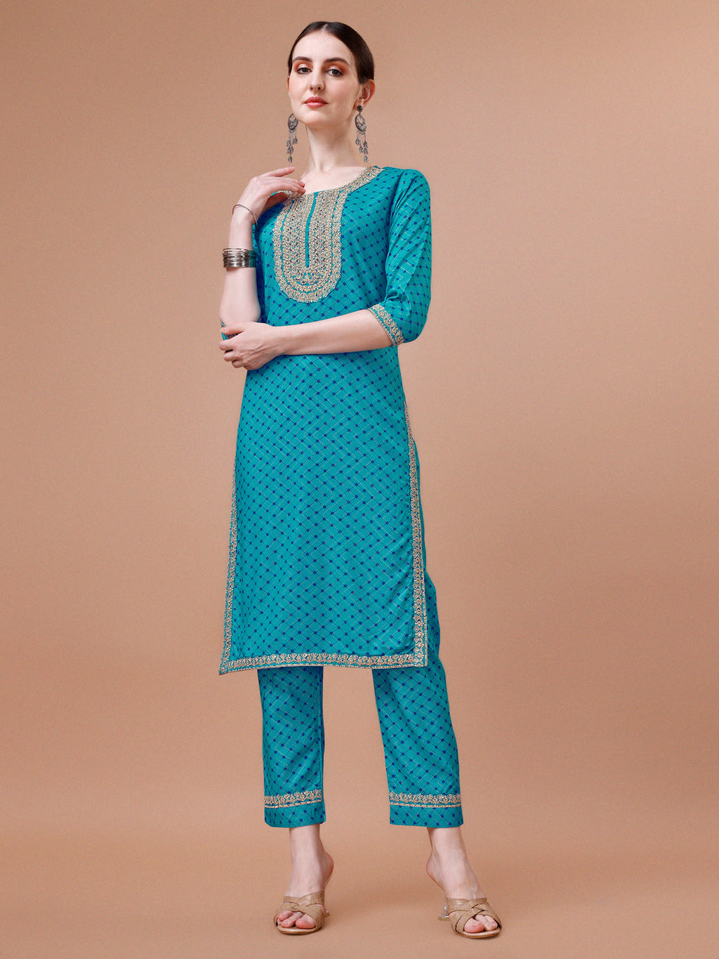 Printed & Embroidered Kurta With Pant And Dupatta Set, Multicolor - Hiral Fashion - Distacart