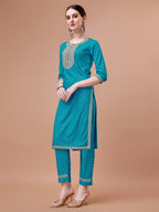 Printed & Embroidered Kurta With Pant And Dupatta Set, Multicolor - Hiral Fashion - Distacart