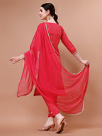 Printed & Embroidered Kurta With Pant And Dupatta Set, Multicolor - Hiral Fashion - Distacart