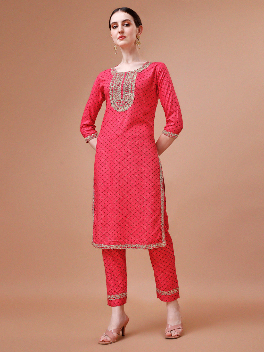 Printed & Embroidered Kurta With Pant And Dupatta Set, Multicolor - Hiral Fashion - Distacart