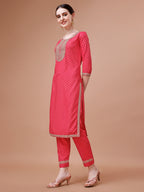 Printed & Embroidered Kurta With Pant And Dupatta Set, Multicolor - Hiral Fashion - Distacart