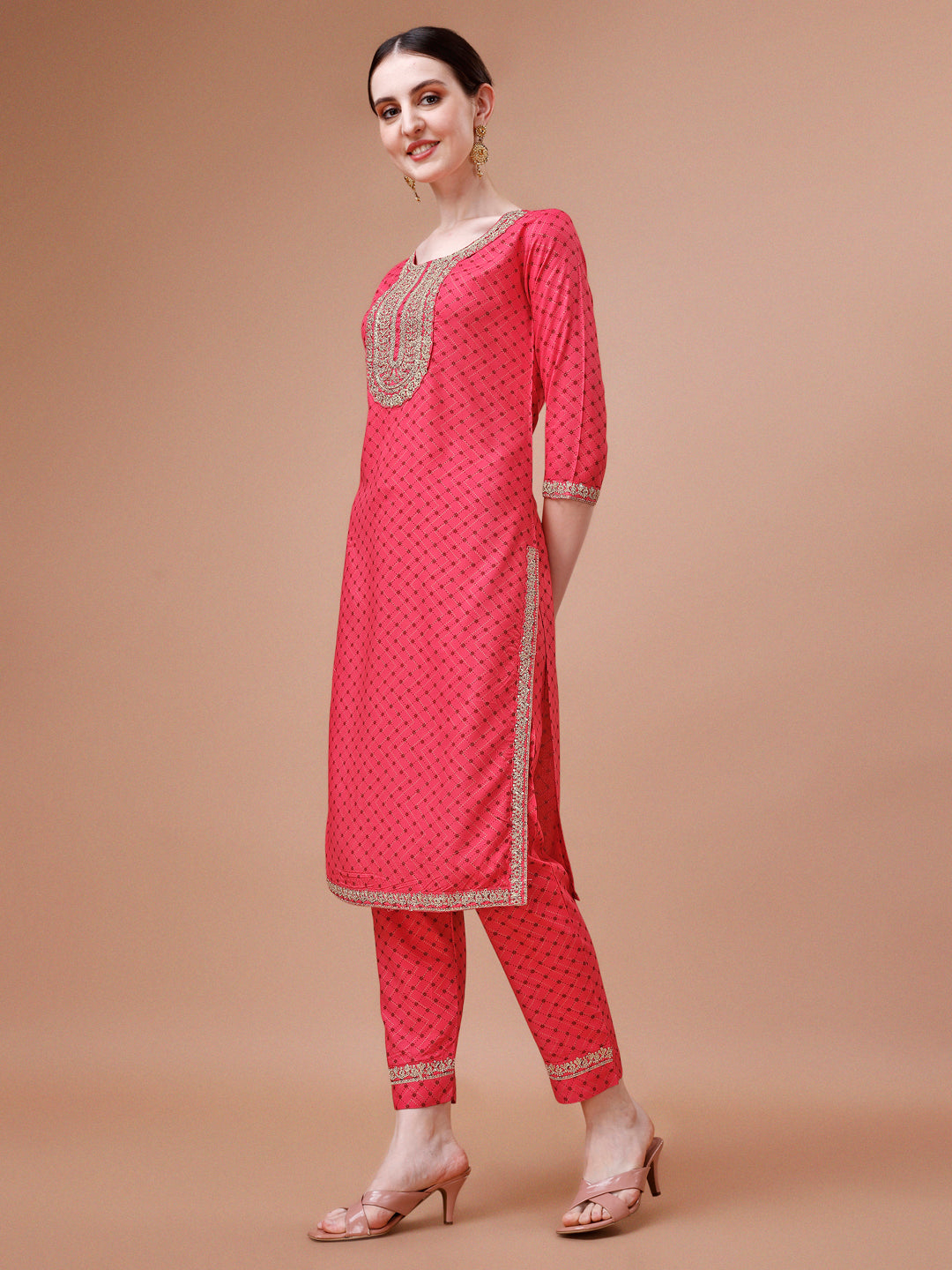 Printed & Embroidered Kurta With Pant And Dupatta Set, Multicolor - Hiral Fashion - Distacart