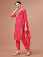 Printed & Embroidered Kurta With Pant And Dupatta Set, Multicolor - Hiral Fashion - Distacart