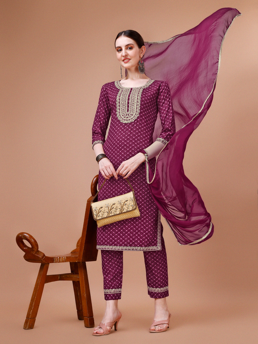 Printed & Embroidered Kurta With Pant And Dupatta Set, Multicolor - Hiral Fashion - Distacart