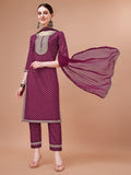 Printed & Embroidered Kurta With Pant And Dupatta Set, Multicolor - Hiral Fashion - Distacart