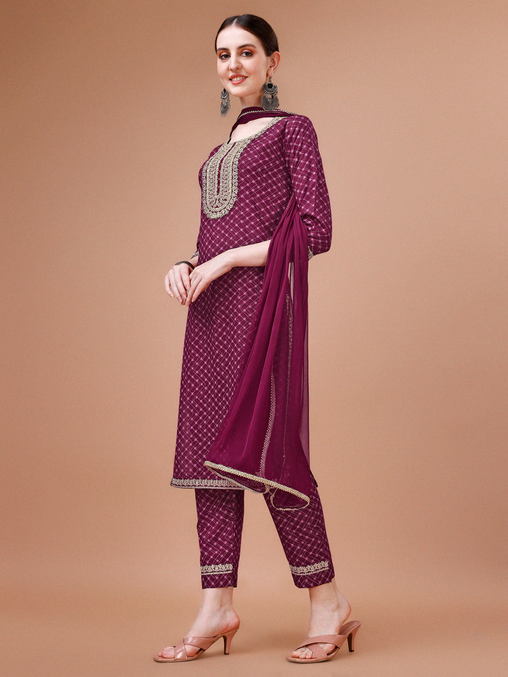 Printed & Embroidered Kurta With Pant And Dupatta Set, Multicolor - Hiral Fashion - Distacart