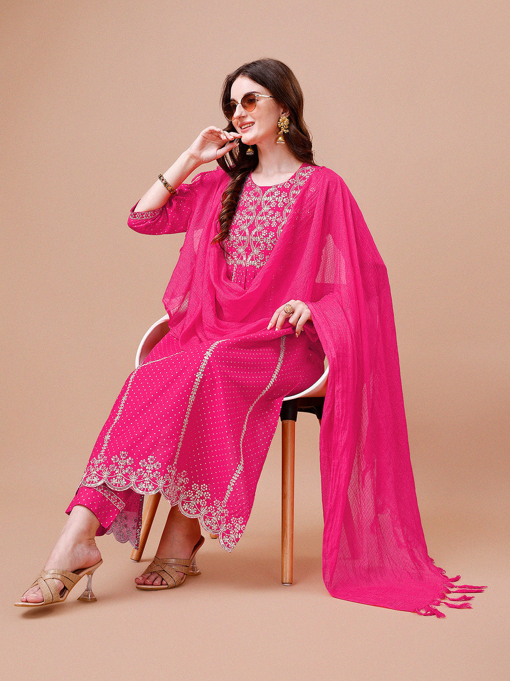 Nyra Cut Embroidered Rayon Kurta With Pant & Dupatta, Multicolor - Hiral Fashion - Distacart