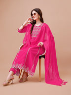 Nyra Cut Embroidered Rayon Kurta With Pant & Dupatta, Multicolor - Hiral Fashion - Distacart