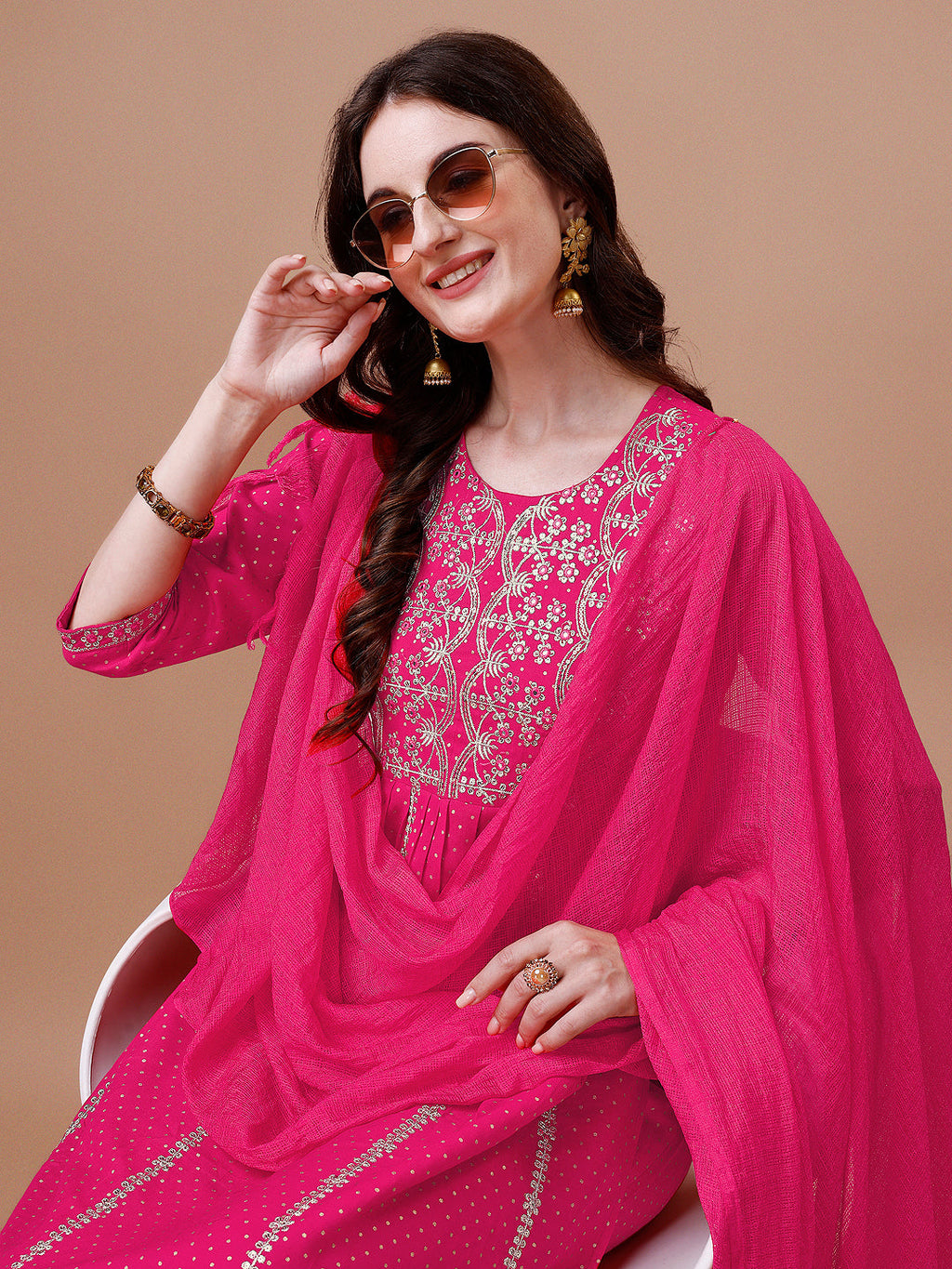 Nyra Cut Embroidered Rayon Kurta With Pant & Dupatta, Multicolor - Hiral Fashion - Distacart