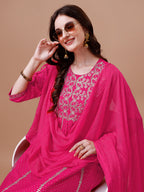Nyra Cut Embroidered Rayon Kurta With Pant & Dupatta, Multicolor - Hiral Fashion - Distacart
