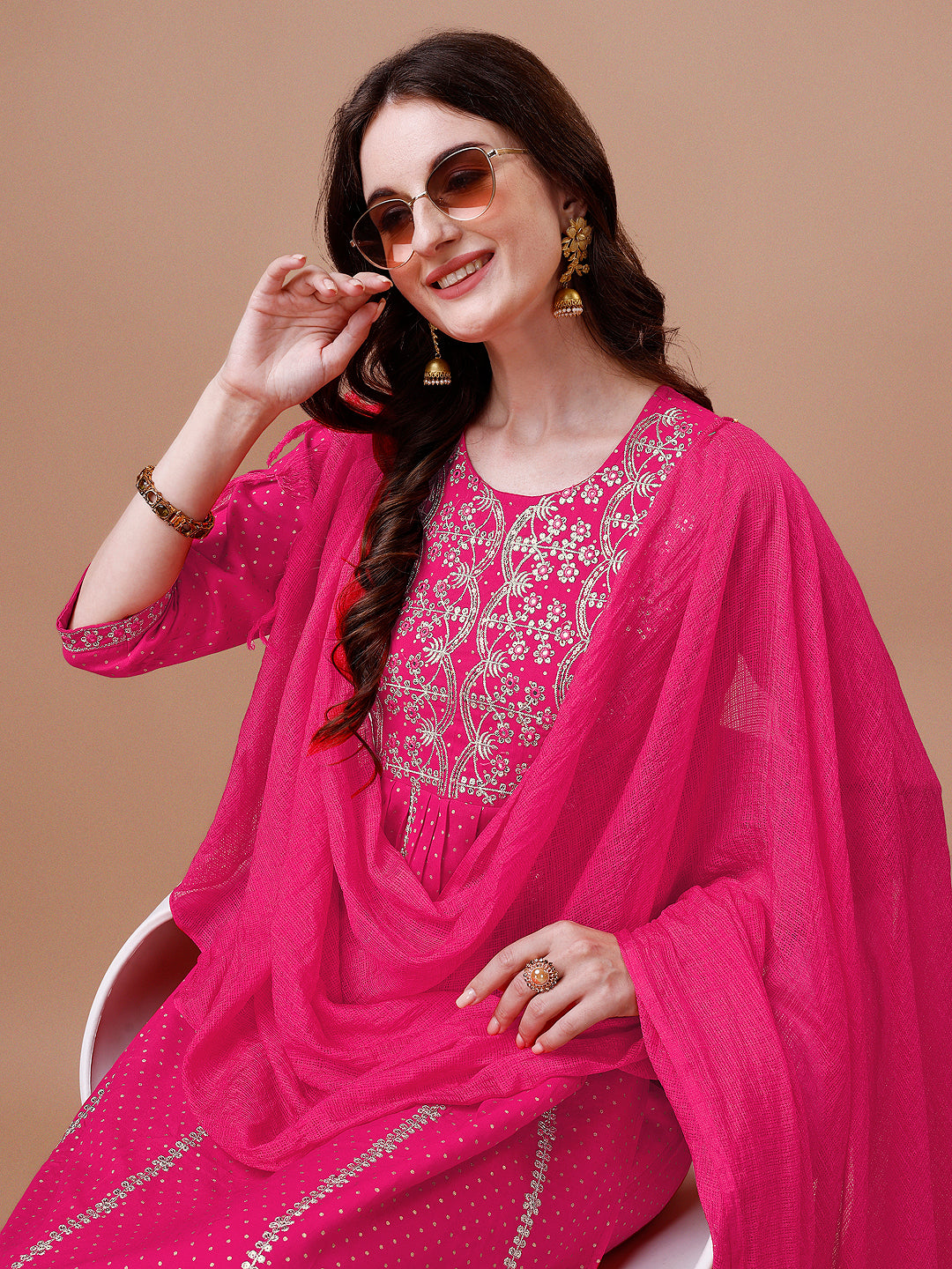 Nyra Cut Embroidered Rayon Kurta With Pant & Dupatta, Multicolor - Hiral Fashion - Distacart