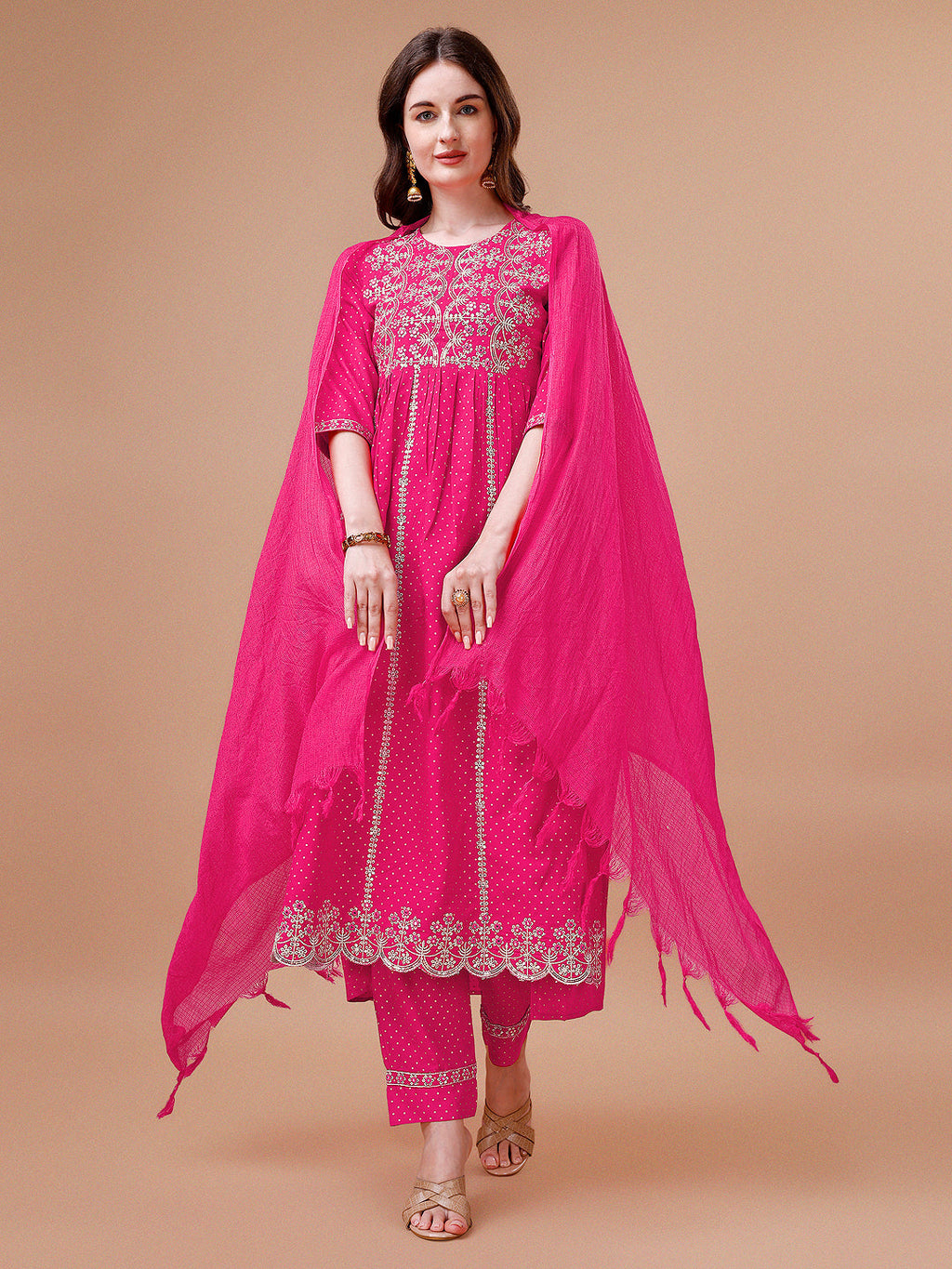 Nyra Cut Embroidered Rayon Kurta With Pant & Dupatta, Multicolor - Hiral Fashion - Distacart