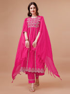 Nyra Cut Embroidered Rayon Kurta With Pant & Dupatta, Multicolor - Hiral Fashion - Distacart