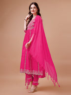 Nyra Cut Embroidered Rayon Kurta With Pant & Dupatta, Multicolor - Hiral Fashion - Distacart