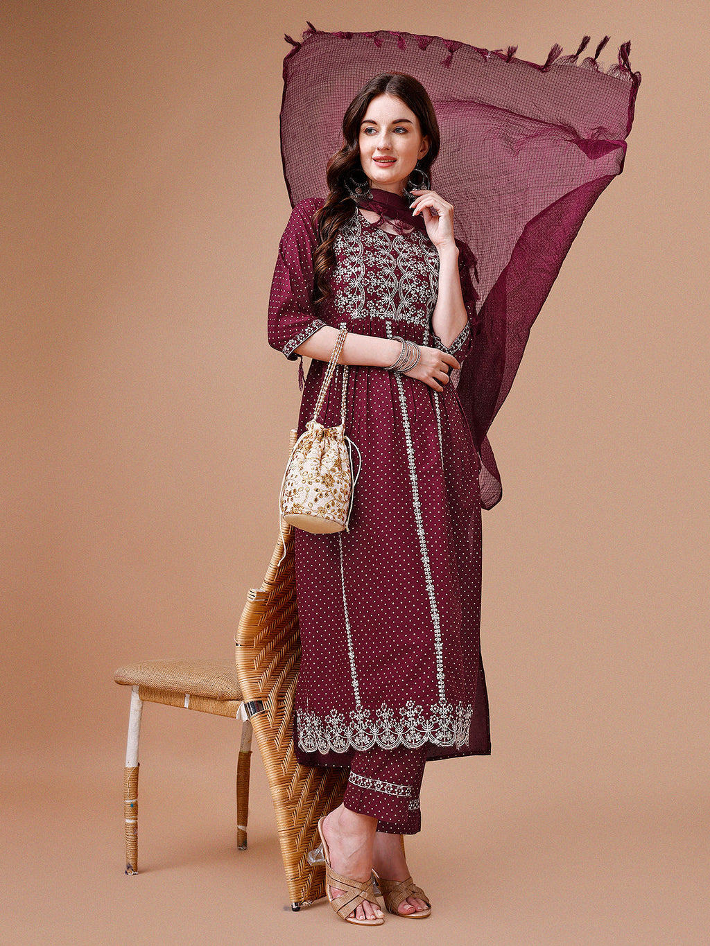 Nyra Cut Embroidered Rayon Kurta With Pant & Dupatta, Multicolor - Hiral Fashion - Distacart