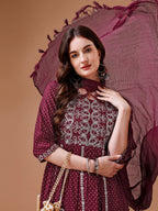 Nyra Cut Embroidered Rayon Kurta With Pant & Dupatta, Multicolor - Hiral Fashion - Distacart