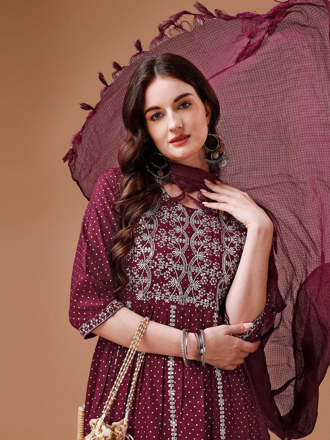 Nyra Cut Embroidered Rayon Kurta With Pant & Dupatta, Multicolor - Hiral Fashion - Distacart