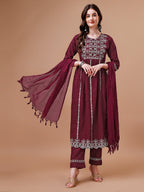Nyra Cut Embroidered Rayon Kurta With Pant & Dupatta, Multicolor - Hiral Fashion - Distacart
