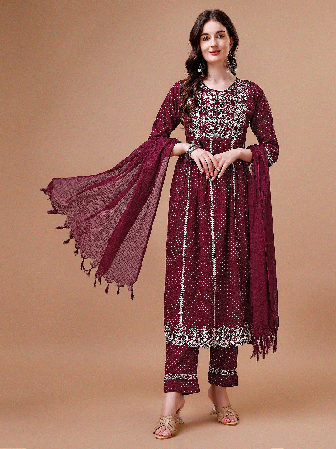 Nyra Cut Embroidered Rayon Kurta With Pant & Dupatta, Multicolor - Hiral Fashion - Distacart