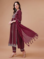 Nyra Cut Embroidered Rayon Kurta With Pant & Dupatta, Multicolor - Hiral Fashion - Distacart