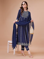 Nyra Cut Embroidered Rayon Kurta With Pant & Dupatta, Multicolor - Hiral Fashion - Distacart