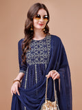 Nyra Cut Embroidered Rayon Kurta With Pant & Dupatta, Multicolor - Hiral Fashion - Distacart