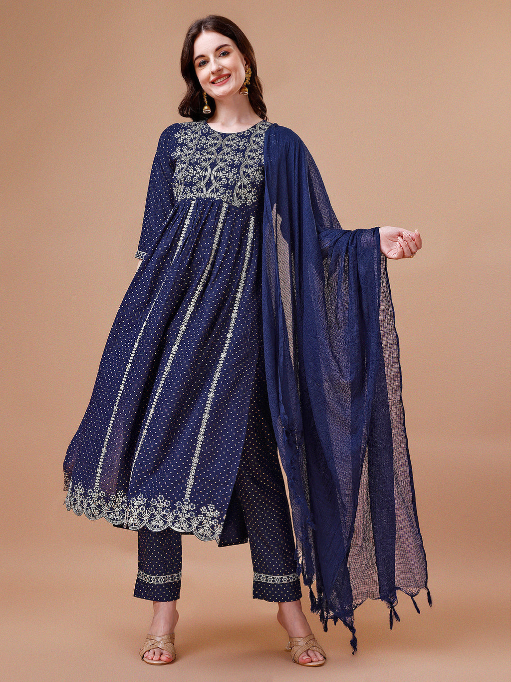 Nyra Cut Embroidered Rayon Kurta With Pant & Dupatta, Multicolor - Hiral Fashion - Distacart