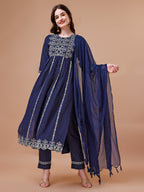 Nyra Cut Embroidered Rayon Kurta With Pant & Dupatta, Multicolor - Hiral Fashion - Distacart