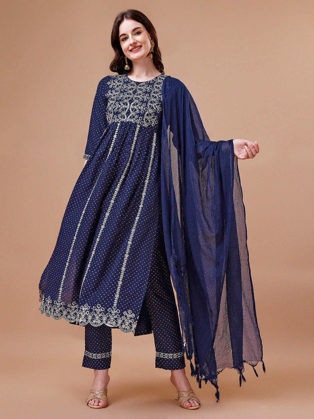Nyra Cut Embroidered Rayon Kurta With Pant & Dupatta, Multicolor - Hiral Fashion - Distacart