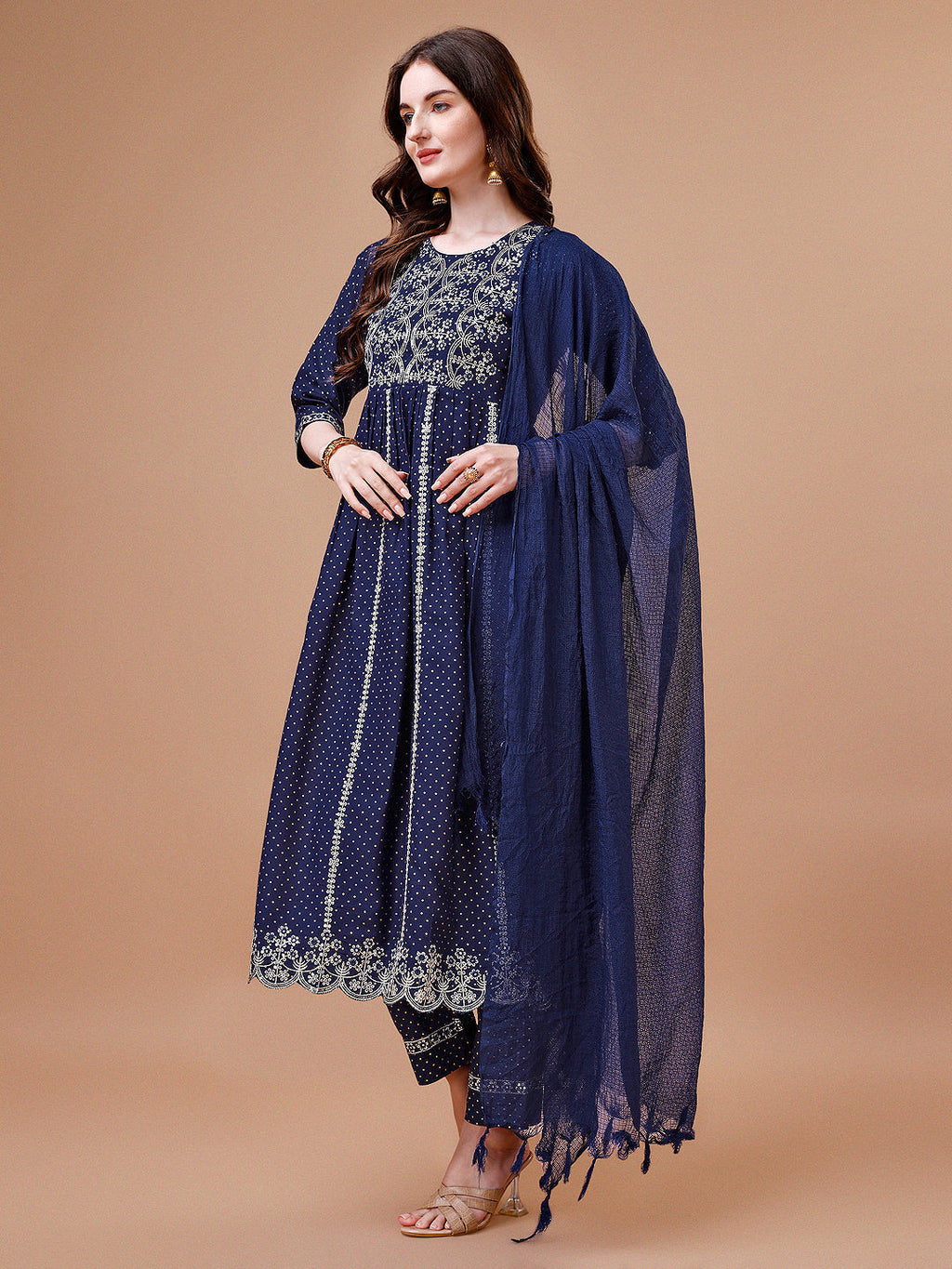 Nyra Cut Embroidered Rayon Kurta With Pant & Dupatta, Multicolor - Hiral Fashion - Distacart