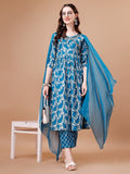 Embroidered Angrakha Style Printed & Flared Anarkali Kurta With Pant & Dupatta Set, Multicolor - Hiral Fashion - Distacart