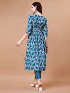 Embroidered Angrakha Style Printed & Flared Anarkali Kurta With Pant & Dupatta Set, Multicolor - Hiral Fashion - Distacart