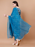 Embroidered Angrakha Style Printed & Flared Anarkali Kurta With Pant & Dupatta Set, Multicolor - Hiral Fashion - Distacart