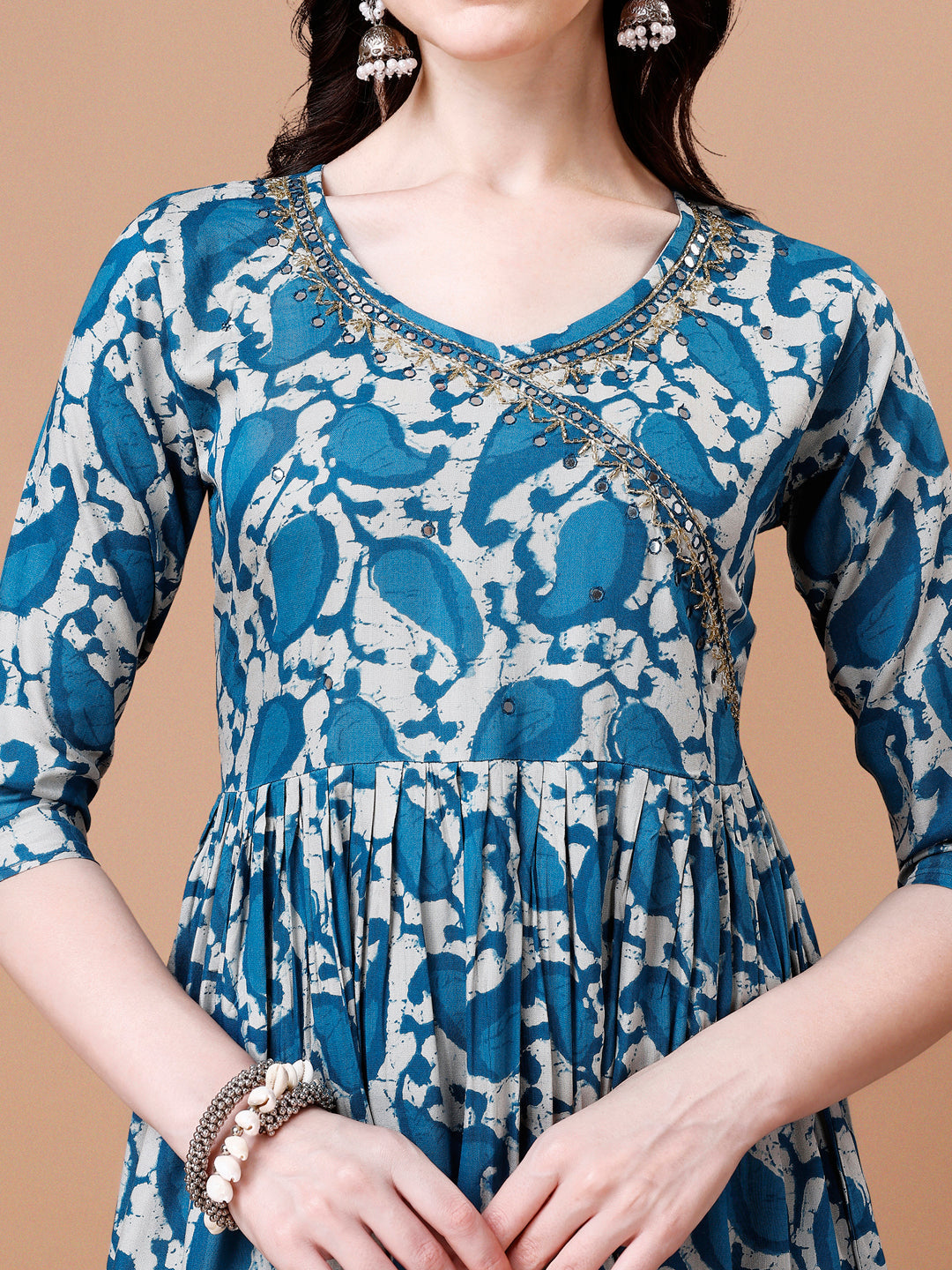 Embroidered Angrakha Style Printed & Flared Anarkali Kurta With Pant & Dupatta Set, Multicolor - Hiral Fashion - Distacart