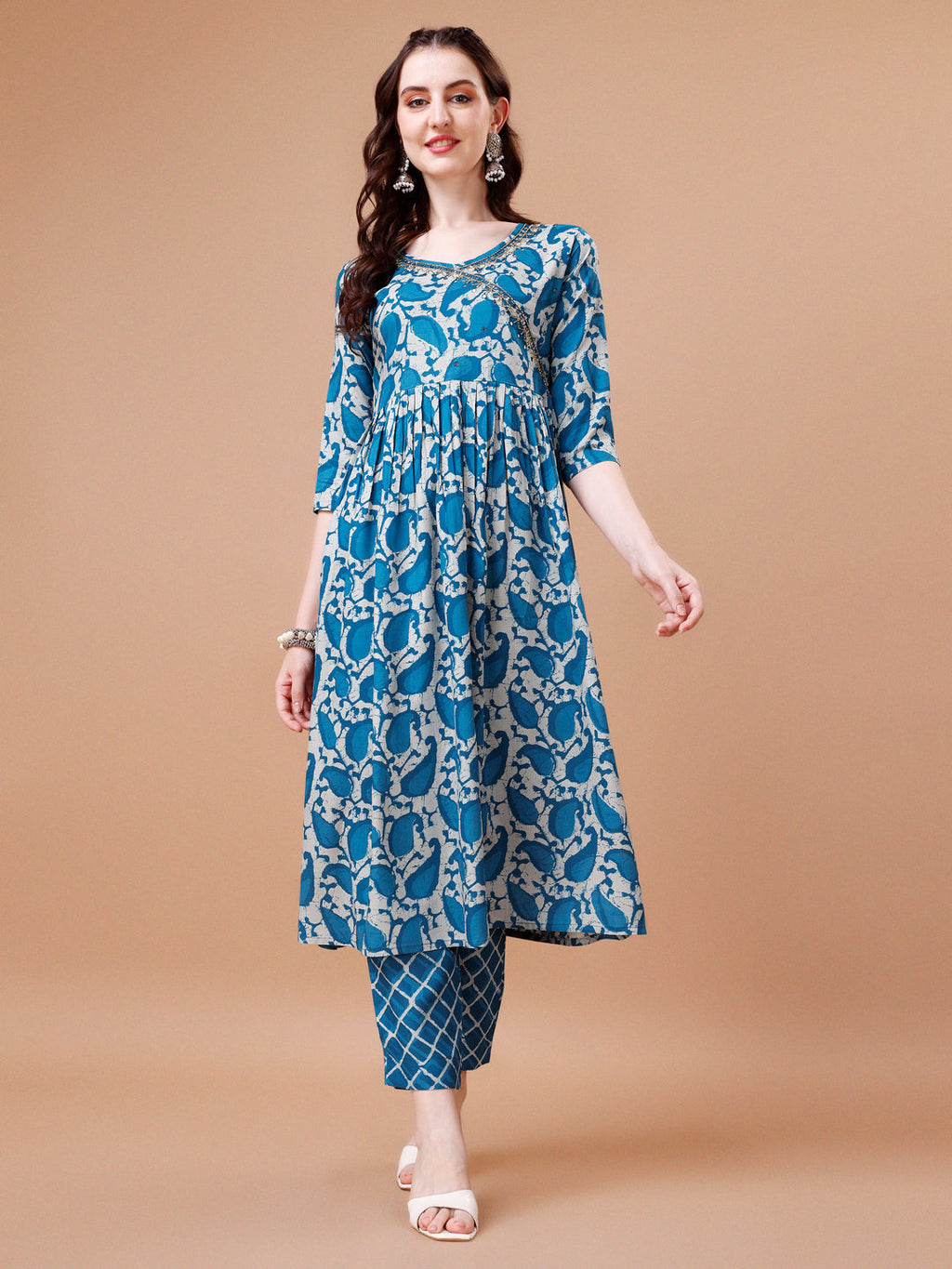 Embroidered Angrakha Style Printed & Flared Anarkali Kurta With Pant & Dupatta Set, Multicolor - Hiral Fashion - Distacart