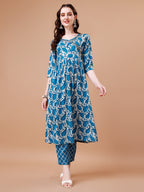 Embroidered Angrakha Style Printed & Flared Anarkali Kurta With Pant & Dupatta Set, Multicolor - Hiral Fashion - Distacart