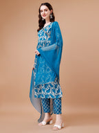 Embroidered Angrakha Style Printed & Flared Anarkali Kurta With Pant & Dupatta Set, Multicolor - Hiral Fashion - Distacart