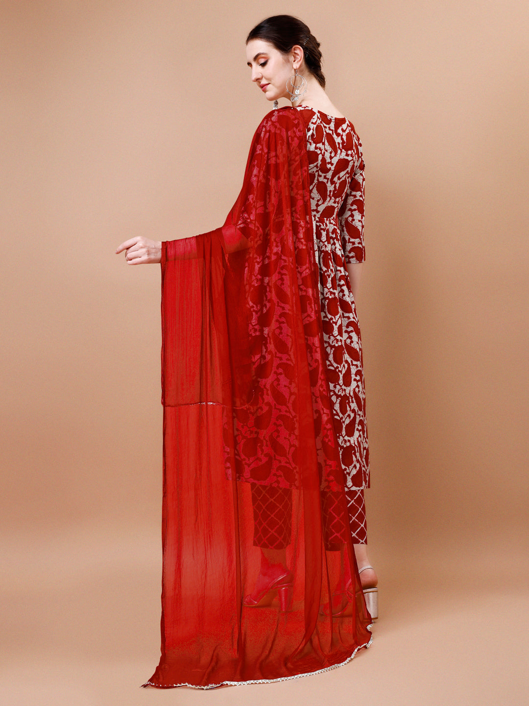 Embroidered Angrakha Style Printed & Flared Anarkali Kurta With Pant & Dupatta Set, Multicolor - Hiral Fashion - Distacart