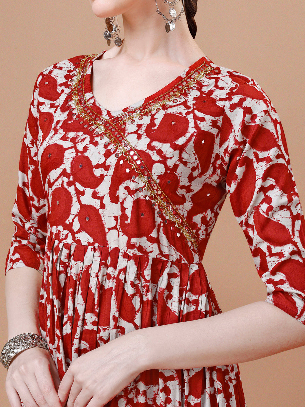 Embroidered Angrakha Style Printed & Flared Anarkali Kurta With Pant & Dupatta Set, Multicolor - Hiral Fashion - Distacart