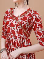 Embroidered Angrakha Style Printed & Flared Anarkali Kurta With Pant & Dupatta Set, Multicolor - Hiral Fashion - Distacart