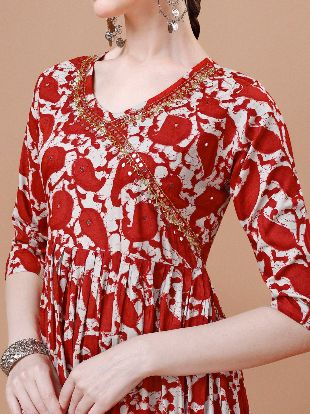 Embroidered Angrakha Style Printed & Flared Anarkali Kurta With Pant & Dupatta Set, Multicolor - Hiral Fashion - Distacart